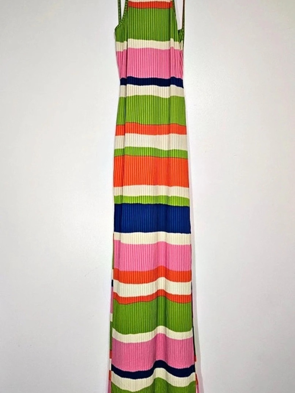 Striped Maxi Dress in Green & Pink Like New